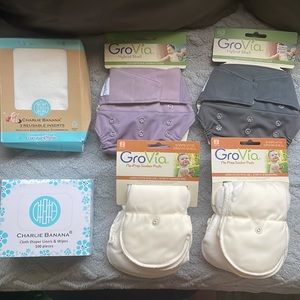 NEW‼️ Set of GroVia Reusable diapers Soaker Pads & Charlie Banana liners & wipes